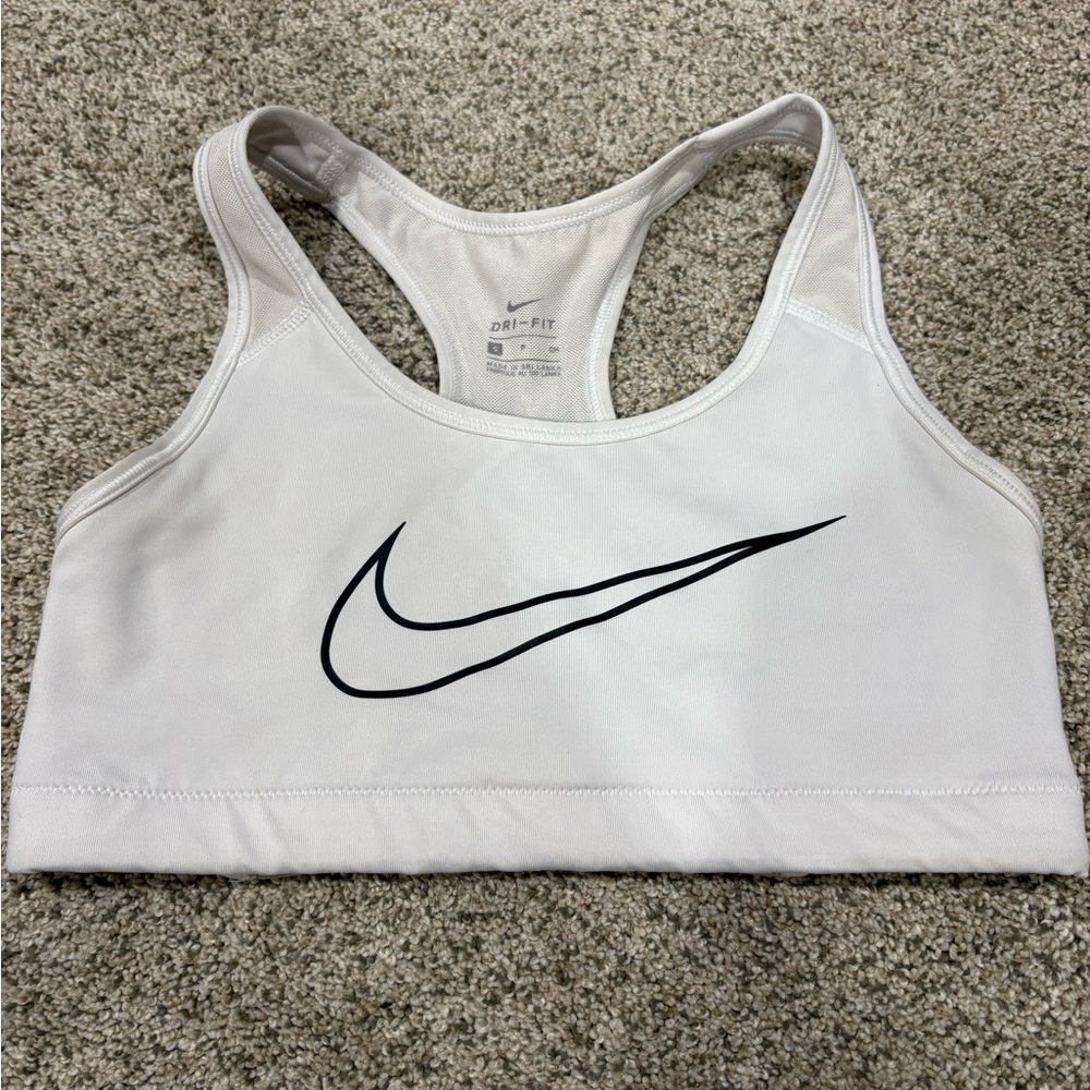 Nike White Racerback Sports Bra with Black Swoosh